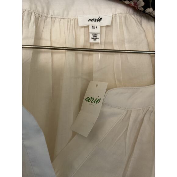 Aerie Natural Crochet Button Shirt Women’s S Boho Peasant Blouse Lace Ruffle - Picture 8 of 13